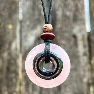 Rose Quartz and Hematite Pendant Handmade